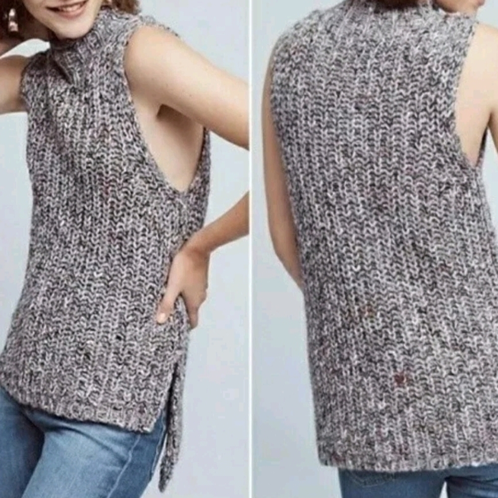 anthropologie MOTH size Medium Marled Knit Sleeveless Turtleneck Sweater Gray